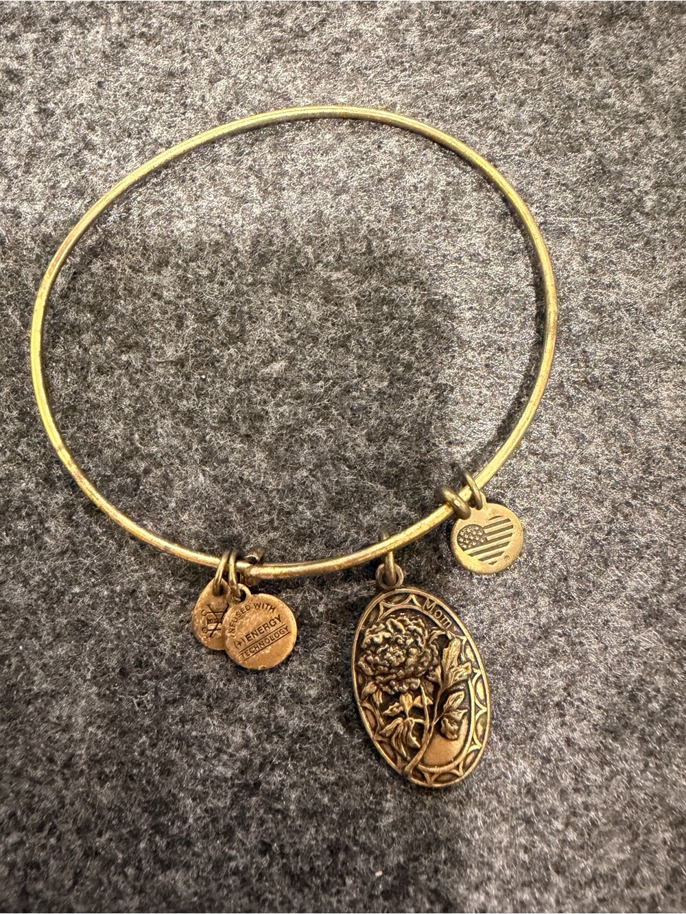 Alex and Ani Gold-Tone Floral 'Mom' Charm Bangle Bracelet